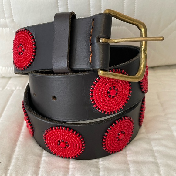 The Kenyan Collection Disk Beaded BELT Sz 32 Unisex Black Leather HANDMADE ART - Picture 12 of 12